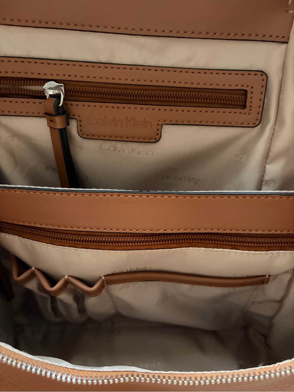 Calvin Klein Brown Pebbled Leather Backpack Purse - Picture 8 of 11